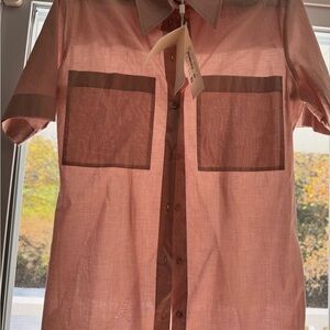 Hugo Boss Pink and Brown Women's Button-Down Shirt